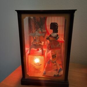 Japanese Shadow Box Diorama Geisha Girl Lights UP